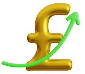 golden Pound sterling with arrow up.