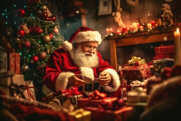 santa claus with christmas presents - Illustration created with Generative ai