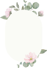 Watercolor pink wildflower oval frame. 