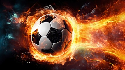Ball on Fire: An Explosive Soccer Ball on Abstract Flames Background: Generative AI
