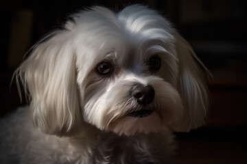 Portrait of a dog of the Maltese breed close-up, generative ai