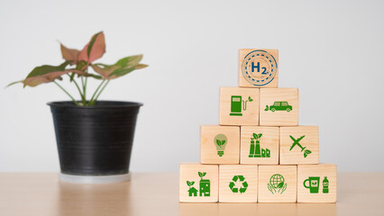 Concept for clean hydrogen energy. environmental protection, eco-friendly business, and alternative energy. Future net zero energy solutions will be environmentally benign. lowering emissions.