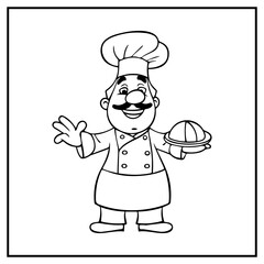 Cute chef Coloring Book Page Cartoon Ilustration