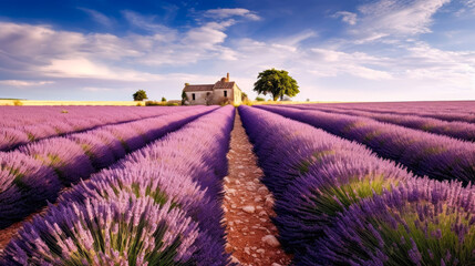 Naklejka na ściany i meble Field of lavender, generative ai 