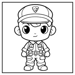 Cute Soliders Coloring Book Page Cartoon Ilustration