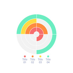 Concentric radial infographic chart design template with four categories. Editable multi level infochart with rings and sectors. Visual data presentation. Myriad Pro-Bold, Regular fonts used