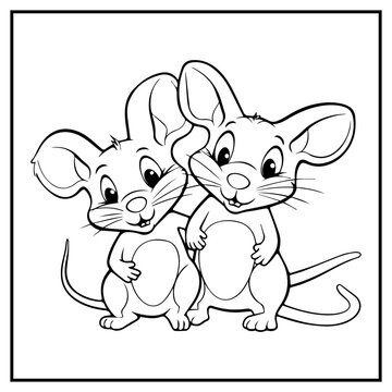 Couple mouse Coloring Book Page Cartoon Ilustration