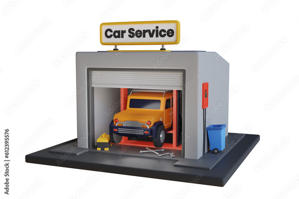 Wall mural 3d illustration of car repair shop. Car Service station building. concept of mobile car service service station
