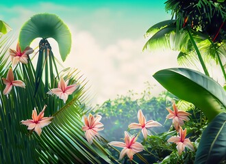 Fototapeta na wymiar Tropical background with exotic nature