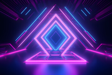 Blue and pink neon 3d geometrical shape background, Generative AI