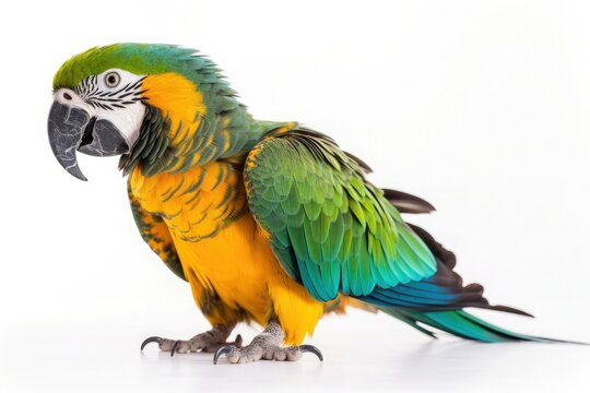 Adult macaw parrot isolated on white background. Generative AI