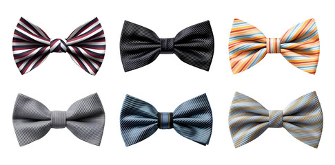 Bow ties bow ties of stripe pattern. Many assorted different range of colours isolated on...