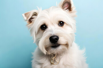 West Highland White Terrier on light blue background
