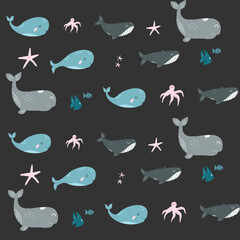 Cartoon shark and sea animal pattern