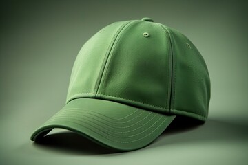 Green Baseball Hat. Front View of Clean Blank Canvas Cap for Clothing Development: Generative AI