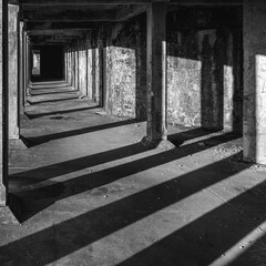 Shadows along a corridor in the now closed Fort Monroe coastal defense batteries