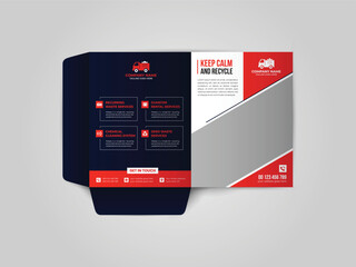 Junk Removal Company presentation folder design. The layout is for posting information about the company, photo, text. Business Presentation Folder Template