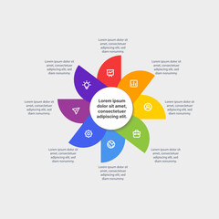 Circle colorful flower infographic with icon and text suits for business presentation stock illustrations