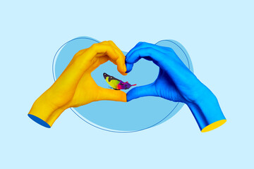Poster banner collage of people hands make love shape true patriot stand with ukraine against...