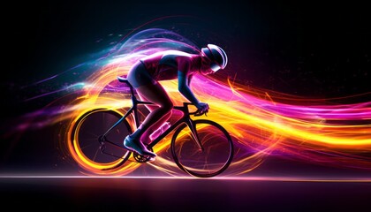 Fototapeta na wymiar beautiful abstract bicycle racing driving fast with colorful light trails