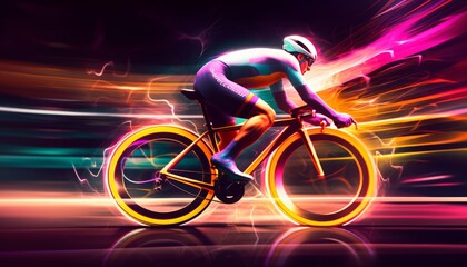 Fototapeta na wymiar beautiful abstract bicycle racing driving fast with colorful light trails