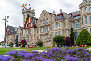 Fototapeta na wymiar Santander, SPAIN - August 22 2022: The Palacio de la Magdalena, a palace in Santander (Cantabria), Spain. Its construction was financed by popular subscription and given to the Spanish Royal Family 