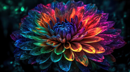 A futuristic flower dazzles in a sci-fi style setting. This image arouses a sense of wonder and imagination with its incredible and futuristic details. Generative AI