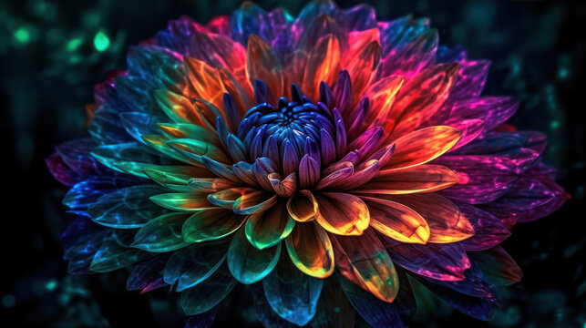 A futuristic flower dazzles in a sci-fi style setting. This image arouses a sense of wonder and imagination with its incredible and futuristic details. Generative AI