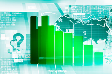 Digital blue bar graph with growing business concept. Hi-tech tech graphic with grid. growing graph.