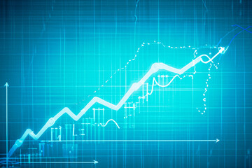 Digital blue bar graph with growing business concept. Hi-tech tech graphic with grid. growing graph.