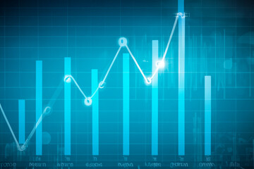 Digital blue bar graph with growing business concept. Hi-tech tech graphic with grid. growing graph.