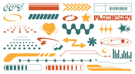 Obraz premium Set with Y2K elements. Aesthetic abstract vector shapes. Simple forms, symbols and frames y2k style.