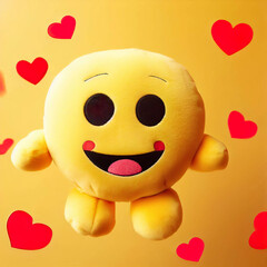 Fototapeta premium The happy emoji is characterized by a wide, beaming smile and often features closed eyes to convey a sense of pure joy and contentment. It exudes positive energy, radiating happiness and cheerfulness.