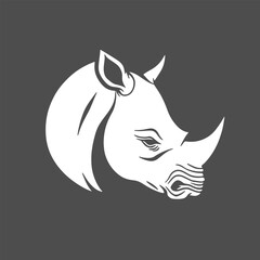 Rhino head logo for brand. Safari symbol. Wild life, mascot, shield, protection, angry, mammal animal. Colored style. Flat design. Vector illustration