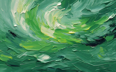 Abstract green oil paint brush strokes on canvas painting wallpaper background - contemporary hand drawing