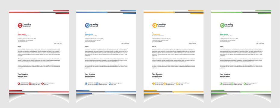 Professional corporate company business colourful letterhead template design with a4 size stationary item modern letterhead.