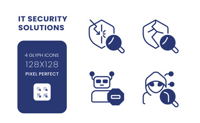 Cybersecurity solutions black solid desktop icons pack. Hacking prevention. Bot traffic detection. Pixel perfect 128x128, outline 4px. Symbols on white space. Glyph pictograms. Isolated vector images