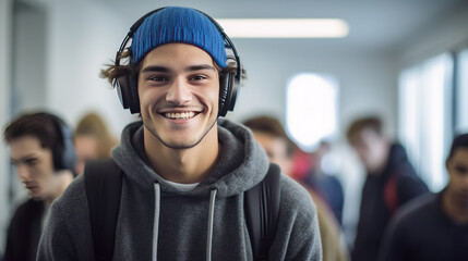 Naklejka premium Beautiful Man with headphone Generative ai