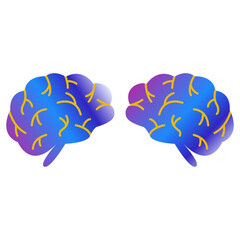 Two human brains purple blue color gradient. Collective consciousness. Group work. Icon or sign. Colorful vector isolated illustration
