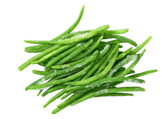 frozen green beans isolated isolated on a white background.