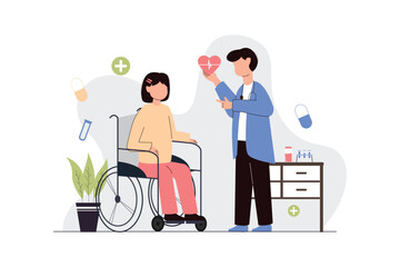 Doctor and Patient in Hospital Vector Flat Illustration. Medical Health Care Service With Doctor