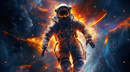 artistic astronaut surrounded by stars and planets. Generative ai.