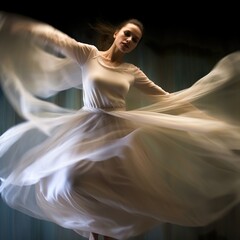 Dynamic Illustration of woman dancer in a white dress. Ai generated 