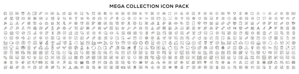 Mega set of icons in trendy line style. ui ux, ecology, real estate, transport, Business, ecommerce, finance, accounting. Big set Icons collection. Vector illustration