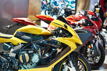 Modern motorcycles at the store