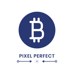 Bitcoin black solid desktop icon. Virtual money. Financial technology. Mining software. Pixel perfect 128x128, outline 4px. Silhouette symbol on white space. Glyph pictogram. Isolated vector image