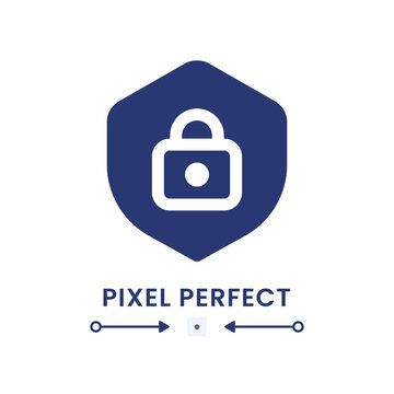 Protection black solid desktop icon. Shield with lock. System security. Internet privacy. Pixel perfect 128x128, outline 4px. Silhouette symbol on white space. Glyph pictogram. Isolated vector image