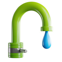 3d render of green faucet water with ecology concept.