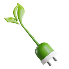 3d render of green power plug with ecology concept.
