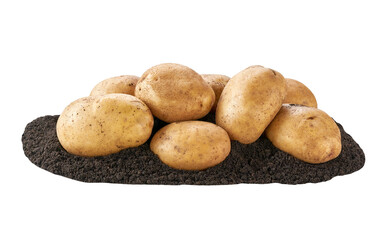 dug or harvested potatoes in a earth isolated on white background.